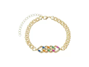 Pulseira de Elo Duplo com Detalhes Cravejados