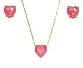 Conjunto de Coração Fusion com Pedra Pink