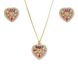 Conjunto de Coração Zircônia com Pedras Coloridas