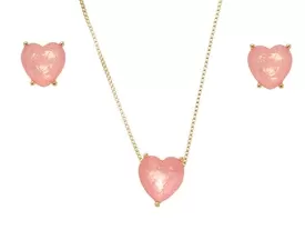 Conjunto de Coração Fusion com Pedra Kunzita
